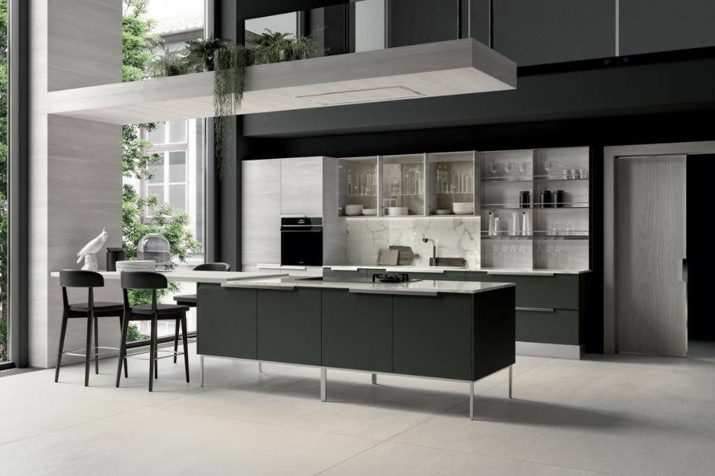 Cocina moderna con gabinetes verdes